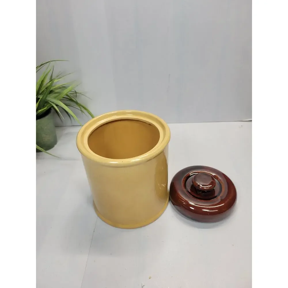 Vintage Asake Japan Stoneware Sugar Canister Brown Lid 1970s Retro Kitchen Jar
